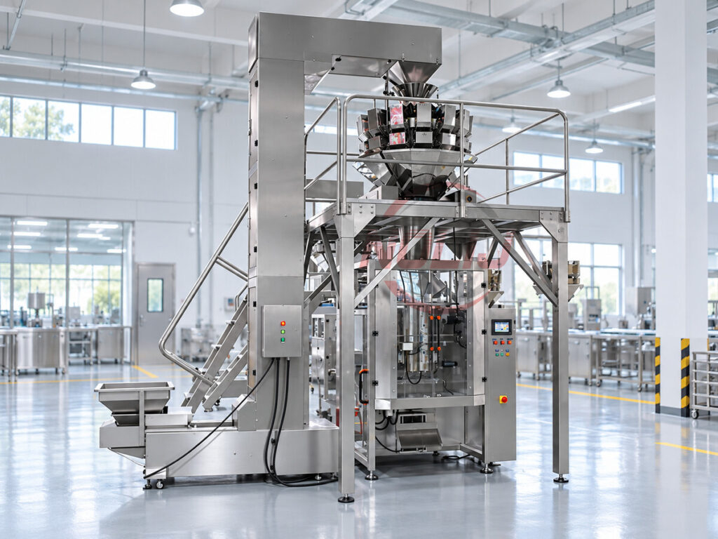 Complete multihead weigher packaging machine line