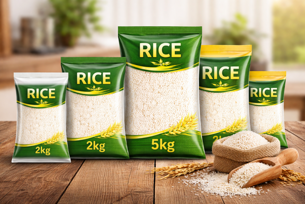 rice bags packed by automatic rice packing machine