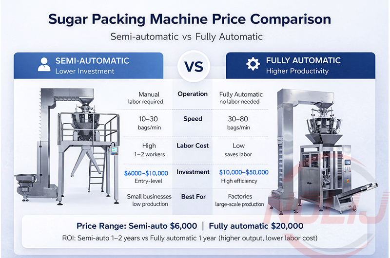 semi automatic vs automatic sugar packing machine price