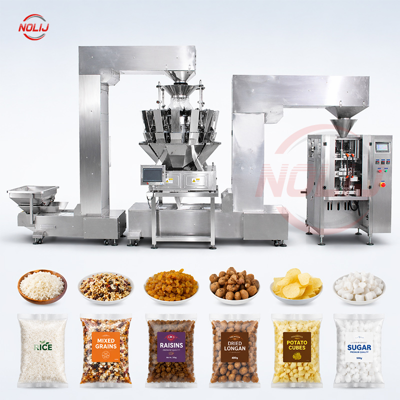 grain packaging machine with ground level multihead weigher